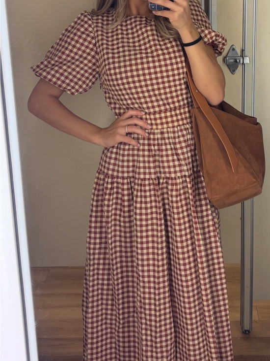 En Saison Dresses & Skirts - En Saison Brown and Cream Gingham Midi Dress